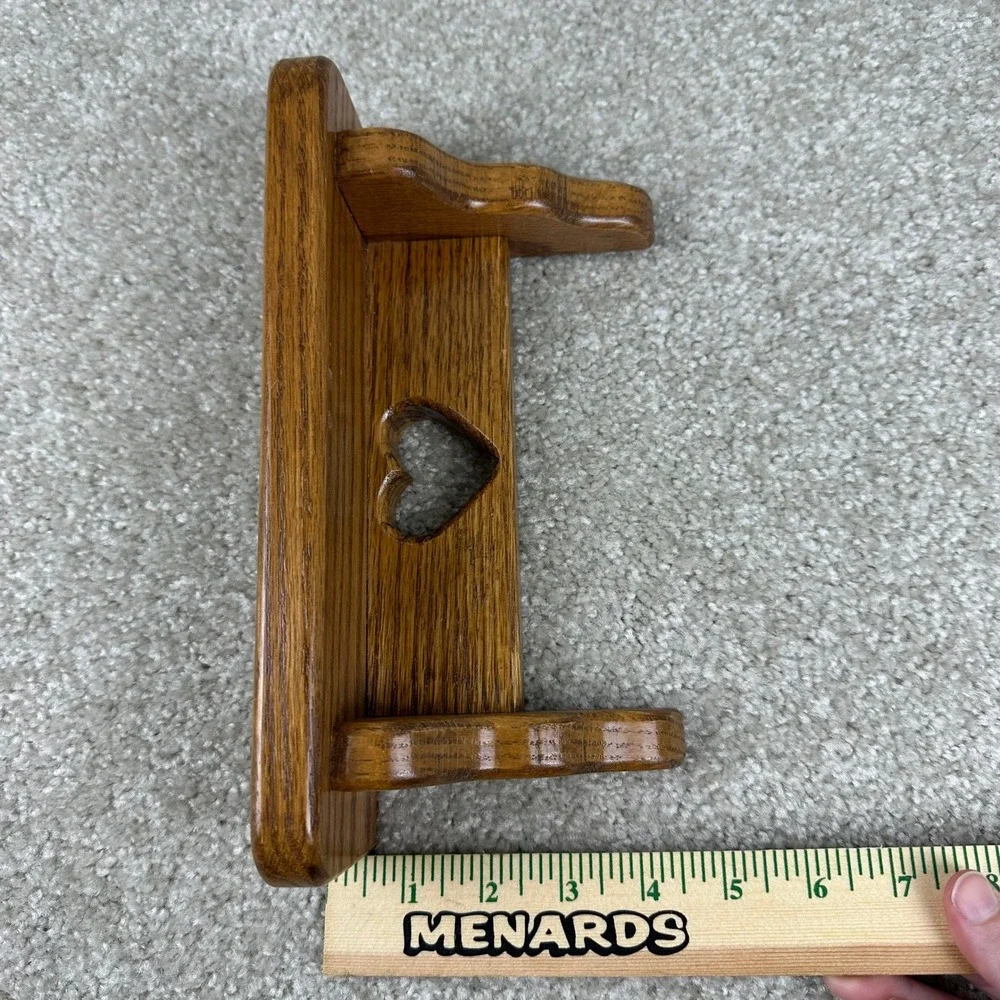 Vintage Oak Wood Wall Shelf Heart Cutout Country Farmhouse Rustic Brown Small